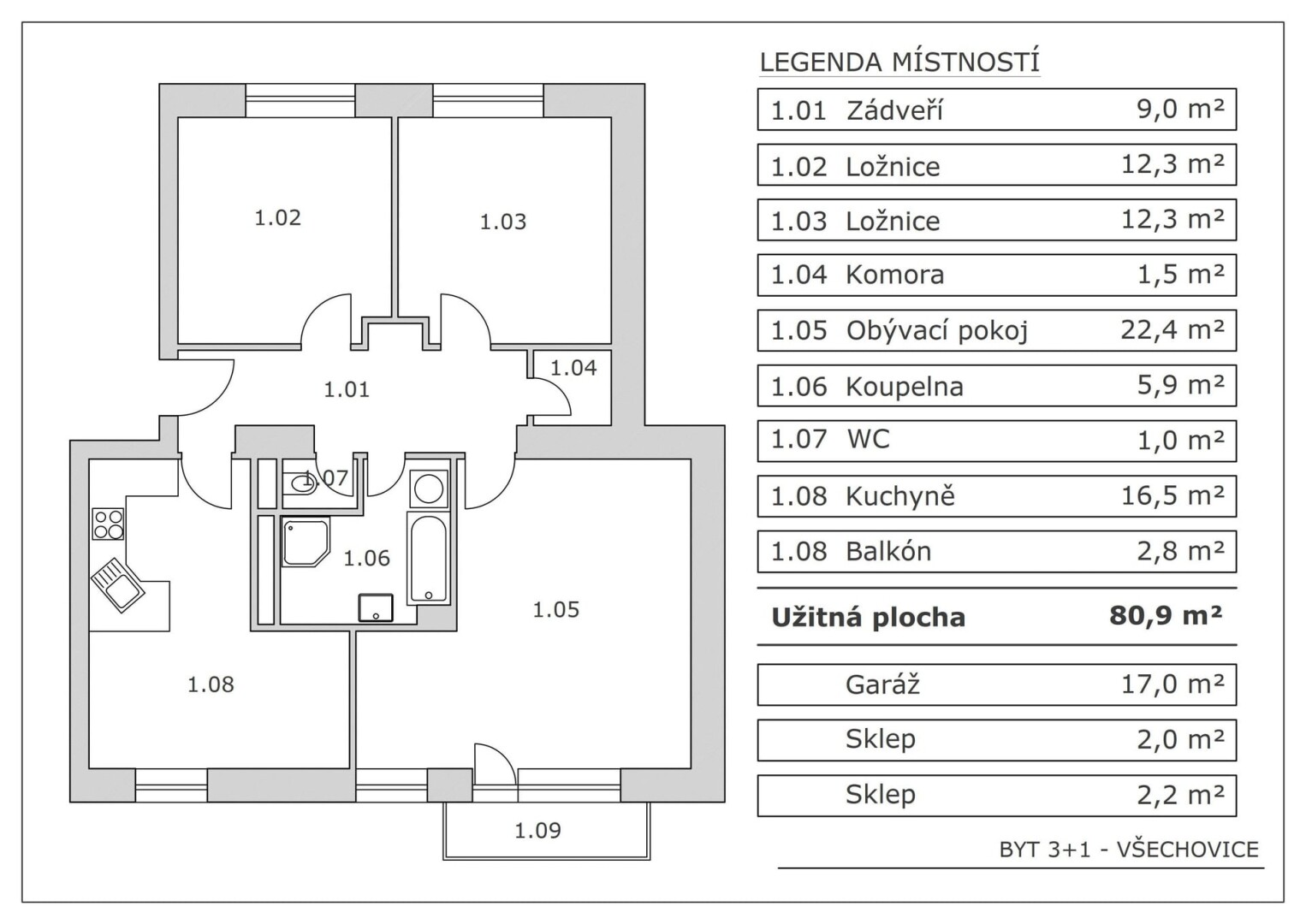 Bytu 3+1 81 m²