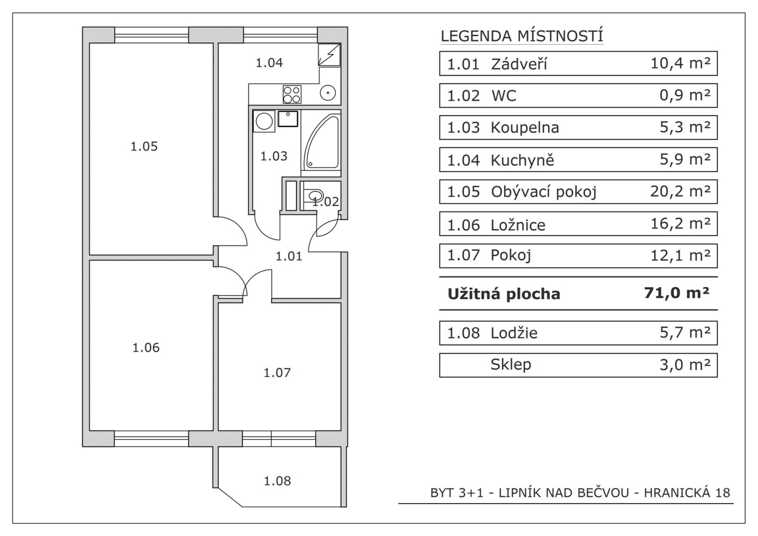 Bytu 3+1 71 m²