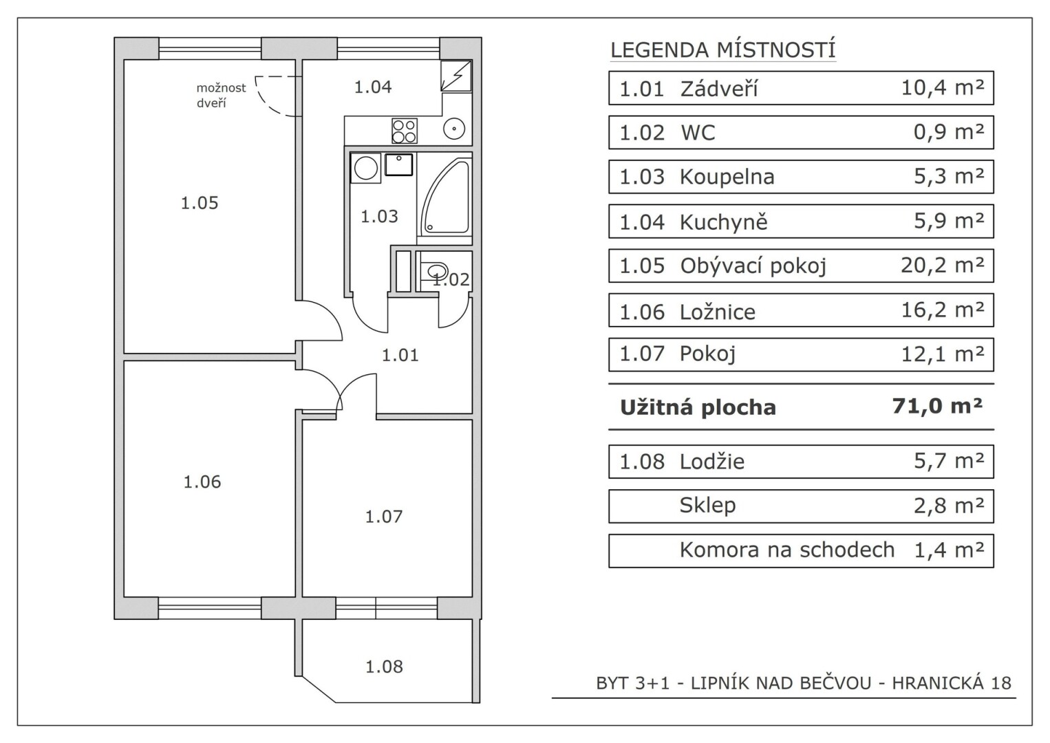 Bytu 3+1 71 m²