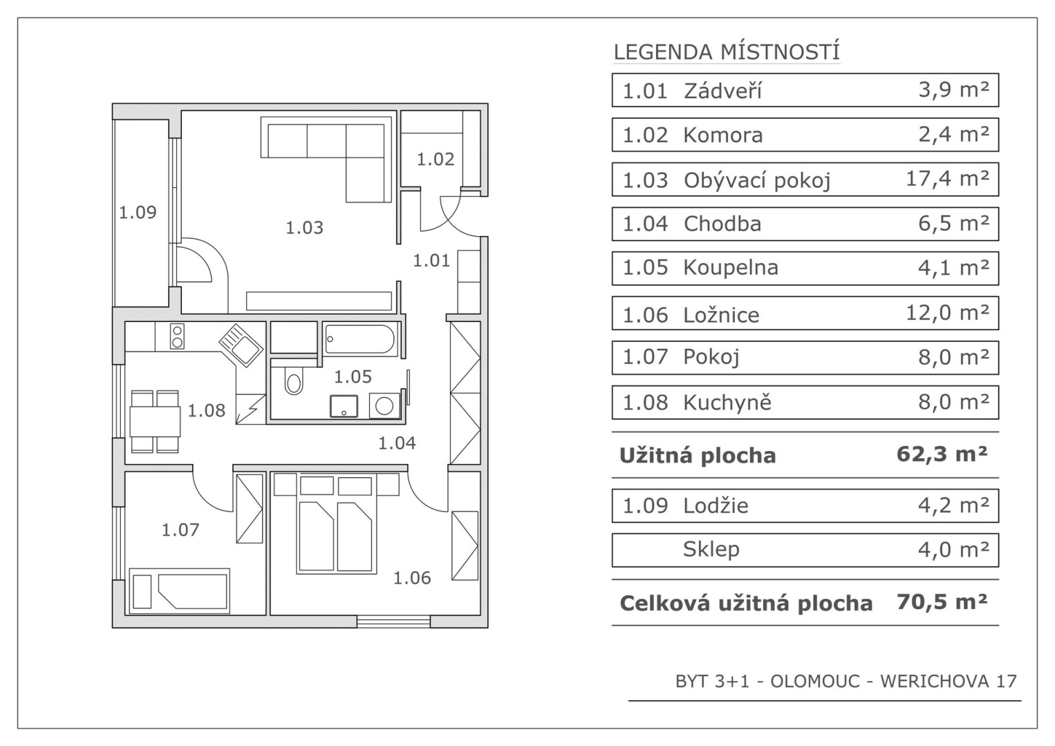 Bytu 3+1 62 m²